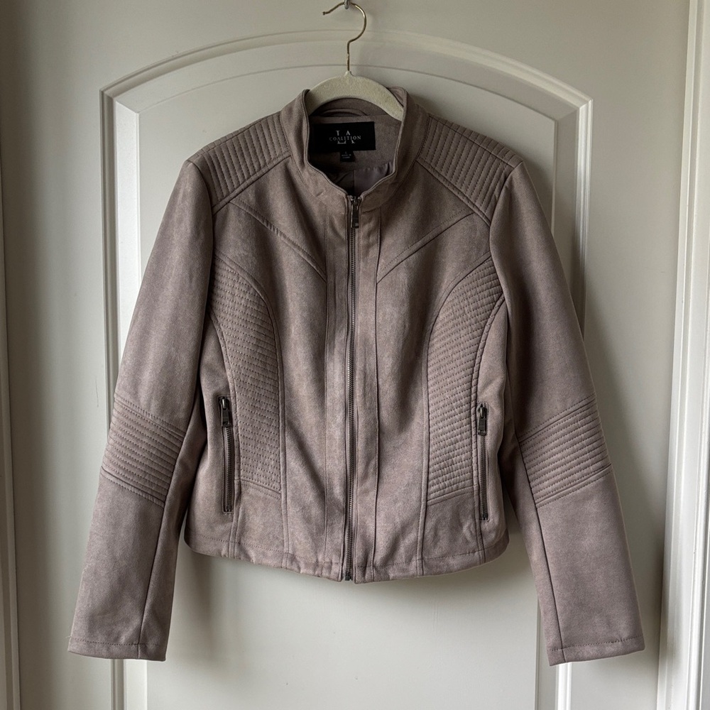 LA Coalition Faux Vegan Leather / Suede Jacket- Taupe- Fully Lined- Large